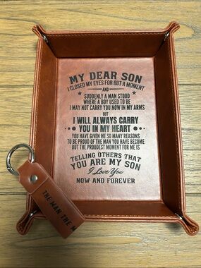 Leather Valet Tray in Light Brown for your son